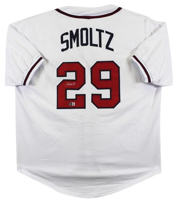 Camiseta John Smoltz Auténtica Firmada Blanca Estilo Profesional con Sig Plateada BAS Testigo Foto 1 de 3