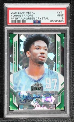 2021 Leaf Metal Portrait Green Crystals /5 Yohan Traore #PA-YT1 PSA 9 MINT Auto - Image 1 of 2
