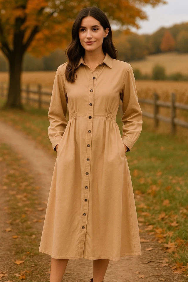 Vestido midi vintage años 90 Real Comfort by Chadwick's beige algodón botones delantero 12P Foto 1 de 4