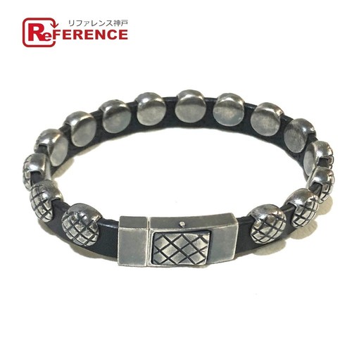 Y0713 Bracciale Uomo Bottega Veneta Intrecciato Pelle Argento Ag925 Nuovo