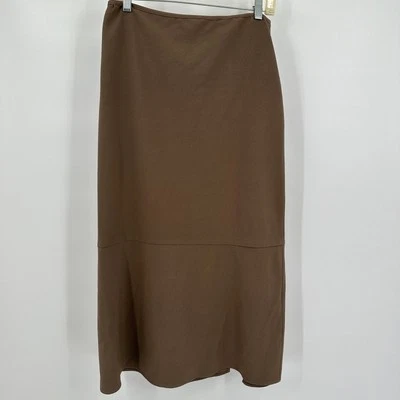 Falda Larry Levine Mujer Talla 12 Marrón Mezcla de Lino Midi Minimalista Ropa de Trabajo Elegante Foto 1 de 4