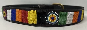 Colorful Hand Sewn Seed Bead Leather Belt Southwestern Geometric Design - Picture 1 of 8