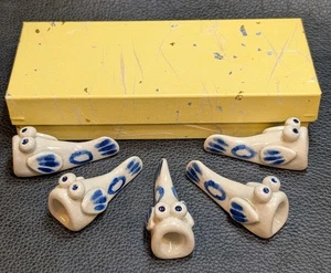 Chopstick Rests Mutsugoro Mudskippers Japan Blue & White NOS W/Box Ships From US - Picture 1 of 21