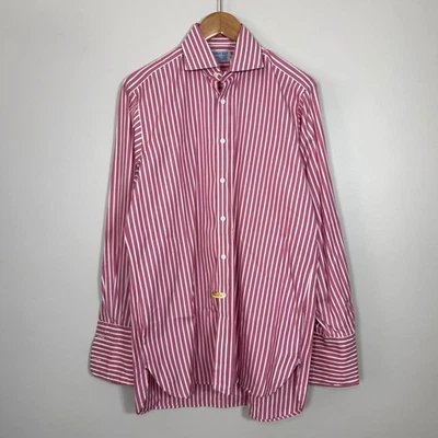 Camisa con botones Hilditch & Key para hombre rosa a rayas manga larga 15,5 algodón puños Foto 1 de 4