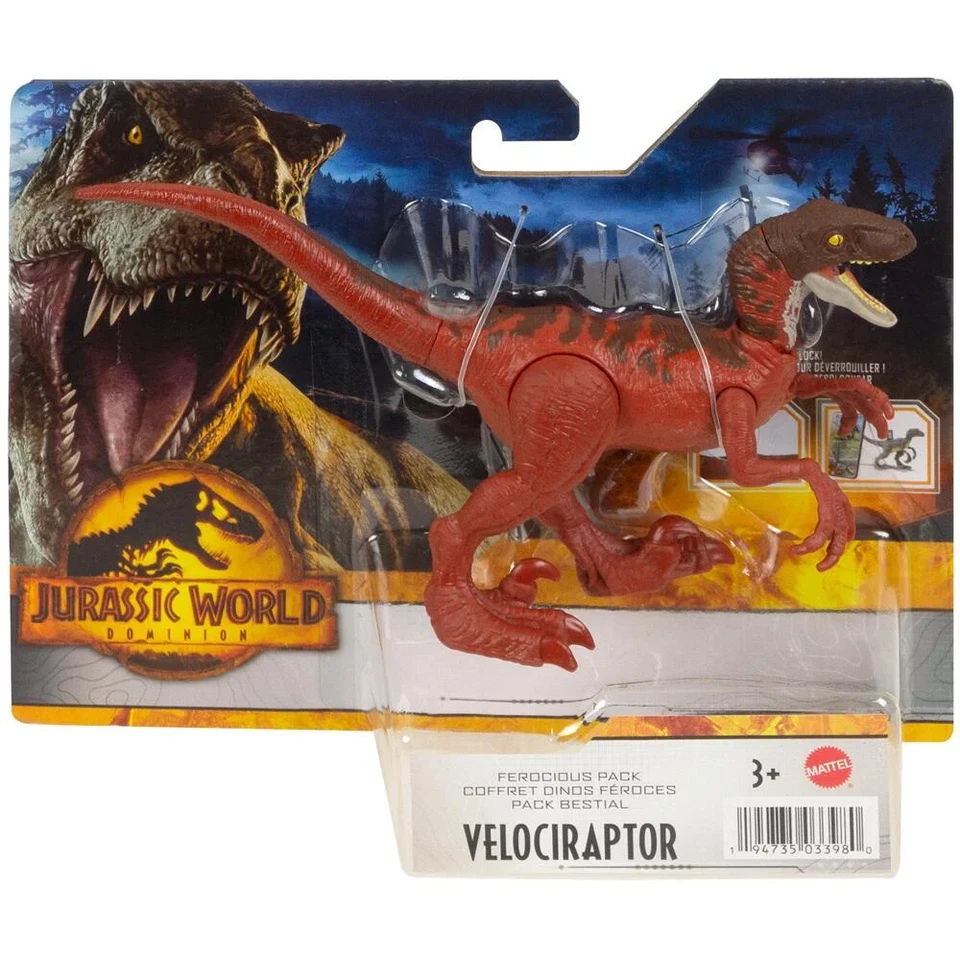 Jurassic World Dominion Red Velociraptor Ferocious Pack Dinosaur Figure Mattel