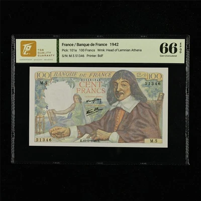 Francia Banque De France 1942 selección de 100 francos #101a Foto 1 de 4