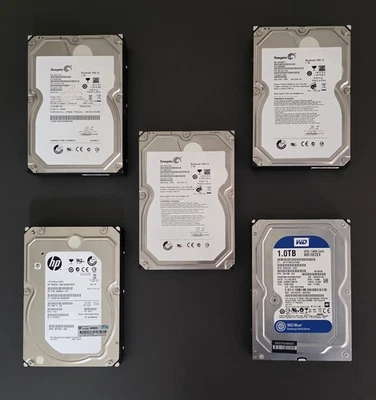 5x 1TB Festplatten HDD SATA Festplatten 5x 1TB /  3x Seagate_ 1x HP_ 1x WD Blue - Bild 1 von 3