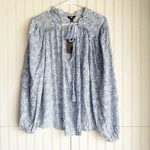 Frye Size XL Blue Floral Paisley Tasseled Bohemian Long Sleeve Top Blouse NEW! - Picture 1 of 7