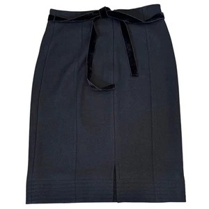 PERUVIAN CONNECTION Black Wool Skirt Velvet Tie Sz 14 - Picture 1 of 11
