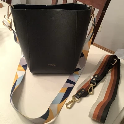 Bolsa de mão BOSTANTEN balde de couro azul hobo ombro com 2 alças (2 peças) - Imagem 1 de 4