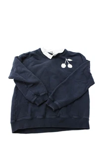 Bonpoint Girls Cotton Long Sleeve Graphic Collared Sweatershirt Navy Size 12 - Picture 1 of 4
