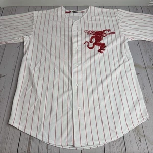 Fireball Whiskey Dragon Logo Pinstripe Baseball Jersey 66 Mens XL Promo Shirt - Picture 1 of 10