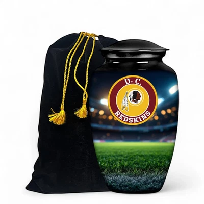 AMPLE CREMATION URNS Redskins Football Theme Style Black Keepsake Urn with Bag For Adult
