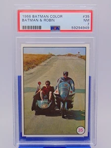 1966 Batman Color Bat Laffs Card #35 Batman & Robin Bat-Cycle PSA Graded NM 7 - Picture 1 of 3