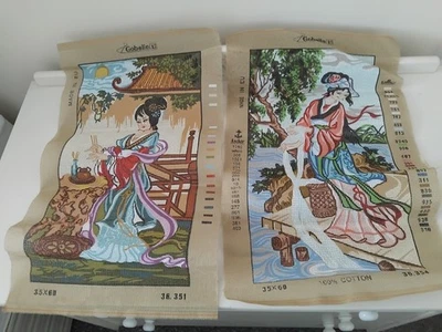 2 X Geisha Oriental Tapestry Needlepoint Canvas GOBELIN - Image 1 of 3