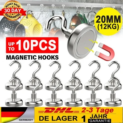 5AGOODS 10X Starker Neodym Magnethaken Magnet Super Haken Set Haftkraft 20mm 12kg