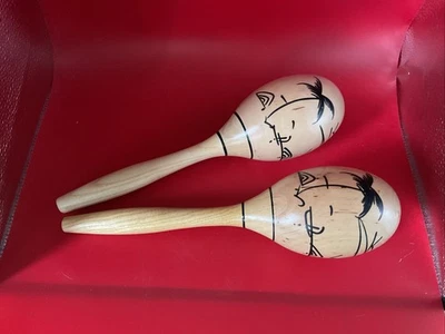 Wooden 12” Moroccos Musical Instrument Handmade Palm Tree Beach Designs - Image 1 of 3