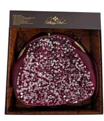 Patricia Nash Portafina Leather Sequined Frame Crossbody Bag-Burgundy-Box - Image 1 of 4