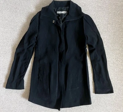 Abrigo Emporio Armani Mujer Mediano Negro Cuello Embudo Cremallera Longline Hecho en Italia Foto 1 de 4