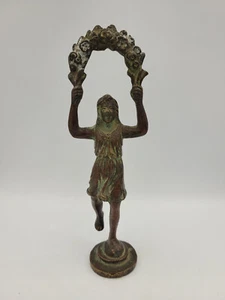 Antigua figura de bronce, niña con guirnalda de flores, Art Nouveau - Imagen 1 de 5