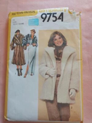 Simplicity 9754 Vintage Misses' Lined Coat in 3 Lengths Pattern Size 10 - Image 1 of 2