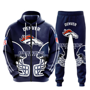 Denver Broncos Football Tracksuit Hoodie Sweatshirt Gym Sweatpants Activewear