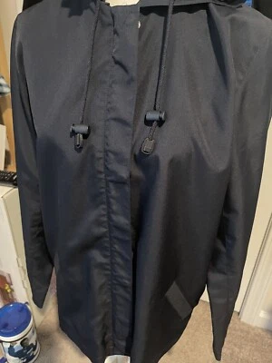 Casual Corner Annex Size S Navy Blue Hooded Rain Jacket Zip And Snap Skater Casu - Image 1 of 4