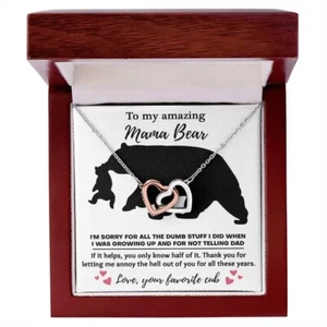 To Mom Message Card Necklace, Interlocking Hearts Necklace, My Mother, My Mom Me - Picture 1 of 10