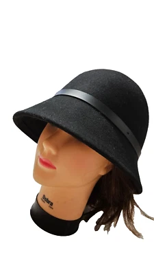 NUEVO CON ETIQUETAS Liz Claiborne Inspirado en la década de 1920 Para Mujer Sombrero Negro Sombrero con Cinturón Foto 1 de 4