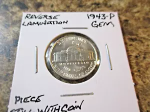 1943-P JEFFERSON NICKEL REVERSE LAMINATION GEM PIECE STILL WITH COIN XXC - Picture 1 of 4