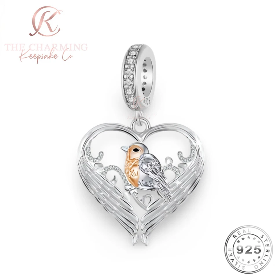 Dije Robin Angel Wings genuino plata de ley 925 y oro rosa Foto 1 de 4