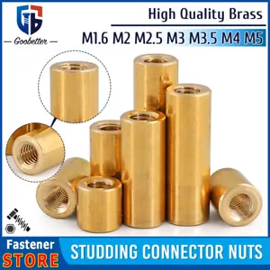 Brass Round Studding Connector Nuts M1.6 to M5 All Thread Rod Bar Sleeve Tube - Picture 1 of 236