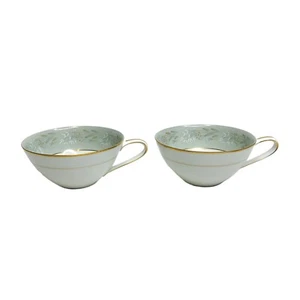 VTG Noritake China MODERNE Tea Cups Lot of 2 Replacement Green Floral Gold Gilt  - Picture 1 of 11