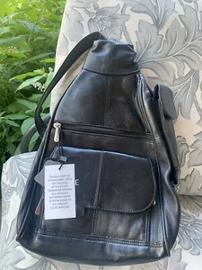 Newage Black Leather Mini Backpack NWT Many Compartments - Picture 1 of 14