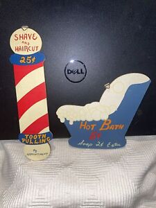 Vintage Wood Signs Hot Bath & Shave And Haircut Hanging