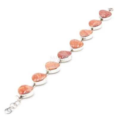 Pulsera de plata de ley 925 hecha a mano eslabón malaquita gema naranja, pulsera de corazón Foto 1 de 2