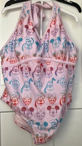 Disney Store One Piece Swimsuit Women's XL Pink Mickey Mouse & Friends Halter - Picture 1 of 6
