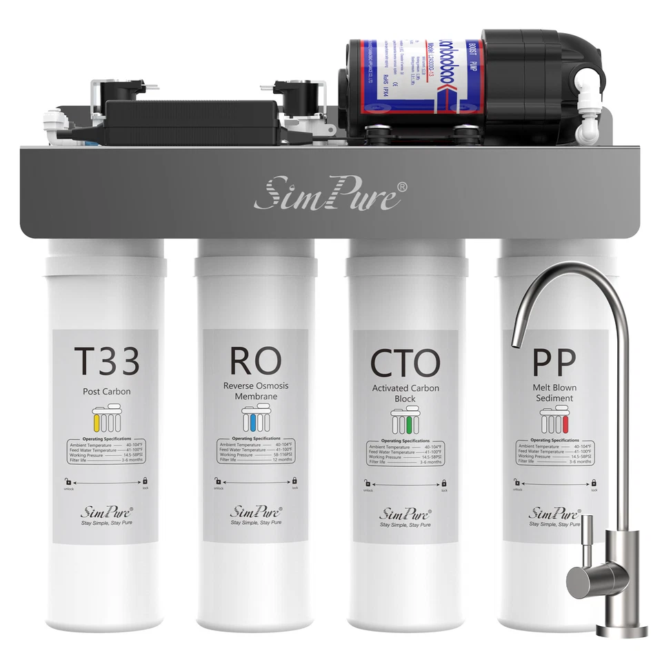 SimPure WP2-400GPD 8 Stage Under Sink RO Reverse Osmosis Water Filter System - Image 1 of 4