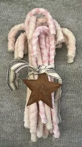 13 Shabby Chic Rag Wrapped Candy Canes Christmas Ornaments Fabric Pink Lace - Picture 1 of 6