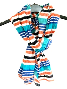 Cotton Scarf Multicolored Striped Print Large Crinkle Wrap Shawl 70 x 180 cm - Photo 1/3
