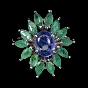 925 Anello Argento Sterling Ovale Tanzanite 7x5mm Gemma Smeraldo Gioielli Size 6 - Foto 1 di 14