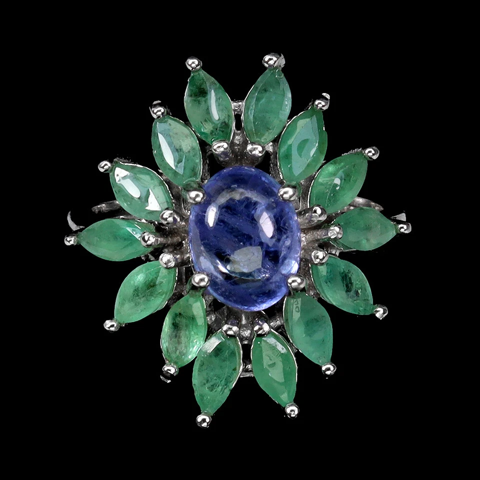 925 Anello Argento Sterling Ovale Tanzanite 7x5mm Gemma Smeraldo Gioielli Size 6 - Immagine 1 di 4