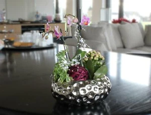 Keramik Pflanzgefäß Herz Schale Silber - Pflanztopf Blumengefäß Pflanzschale - Bild 1 von 4