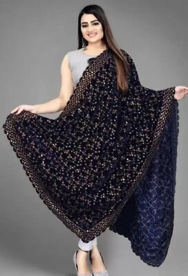 Chal de boda nupcial dupatta de terciopelo bordado indio pakistaní chunni Foto 1 de 4