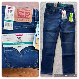 Jeans Levi's ragazzo taglia 16 reg 511 blu slim elasticizzato regolabile cintura 28x30 NUOVO - Foto 1 di 12