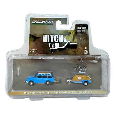 Volkswagen Tipo 3 Squareback 1961 enganche Greenlight y remolque fundido a presión 1:64 Foto 1 de 3