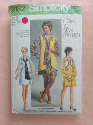 Simplicity 9182 Vintage Jr. Misses' Vest, Bolero, Dress & Scarf Pattern Size 12 - Image 1 of 2