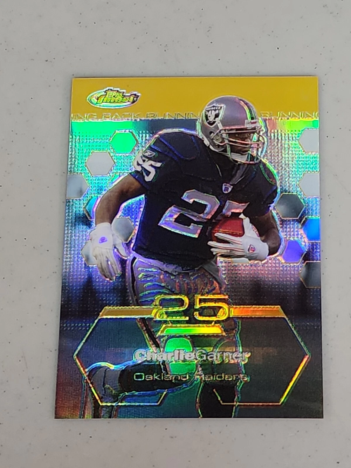 Charlie Garner Oakland Raiders 2003 Topps Finest Gold Refractor #34 12/50