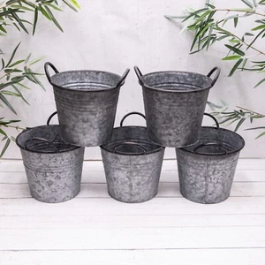Set 5 fioriere in metallo stile secchiello da giardino vintage fioriere zincate da esterno - Foto 1 di 4