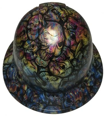 Hydro Dipped Hard Hat Ridgeline Full Brim Cusotm Oil Slick Insanity Skulls - Image 1 of 4